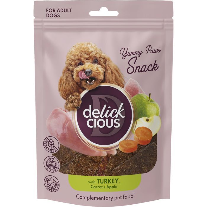 Ласощі для собак Delickcious з індичкою, морквою і яблуком 80 г (4820269147331)
