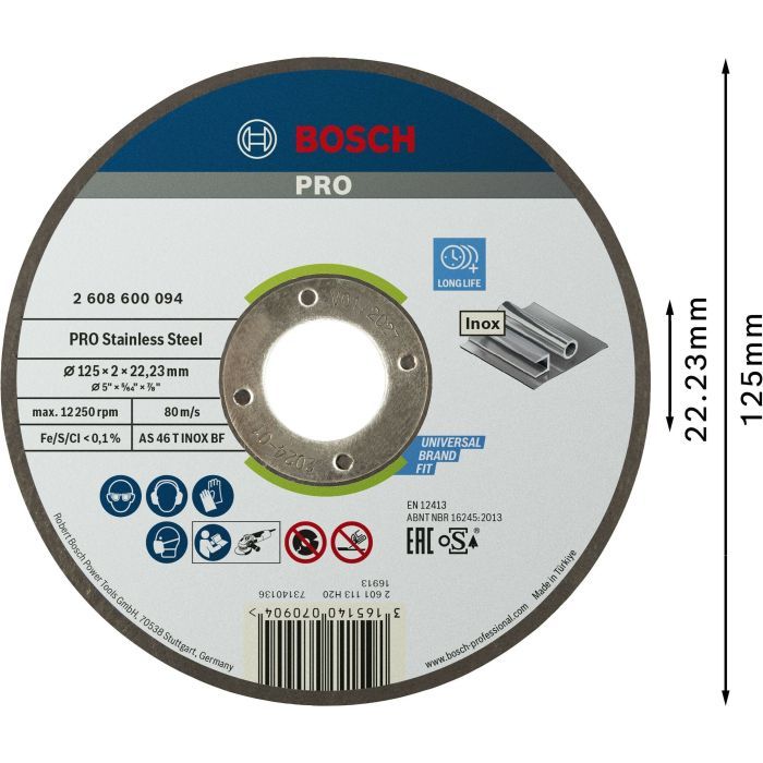 Круг отрезной Bosch Professional, для нержавеющей стали, 125×2×22.23 мм (2.608.600.094) изображение 3