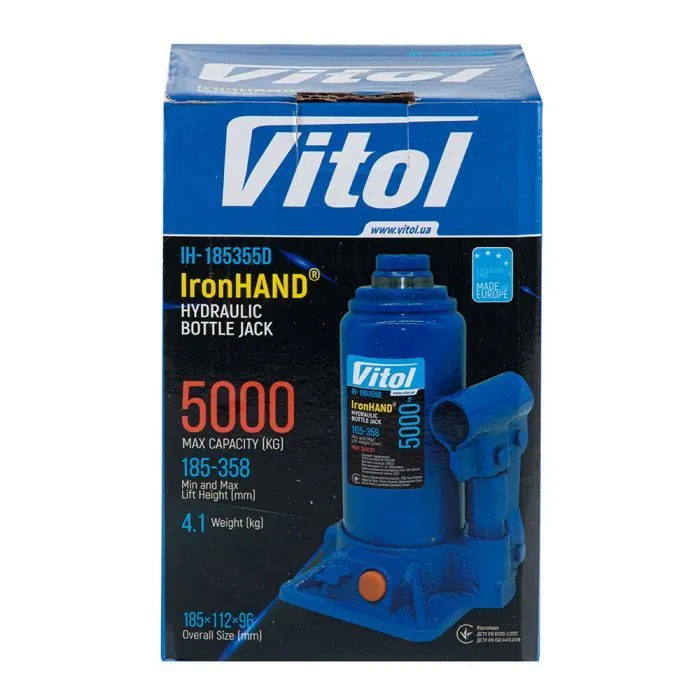 Домкрат Iron Hand IH-185355D, телескопічний, гідравлічний, 5т, min 185мм, max 358мм (IH-185355D) зображення 5