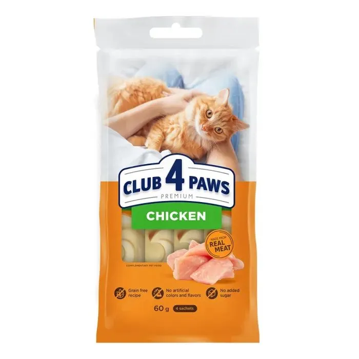 Лакомство для котов Club 4 Paws Кремовые с курицей 4х15 г (4820269144767)