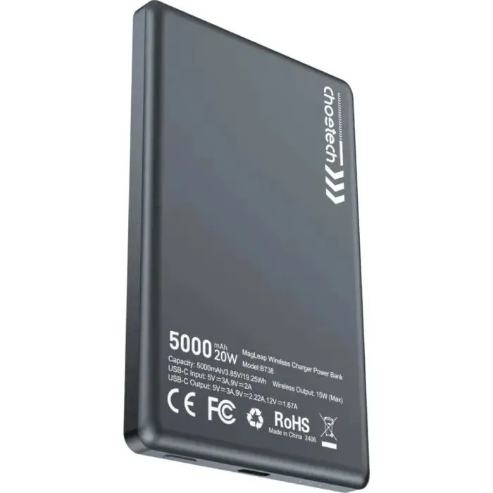 Батарея універсальна Choetech Magnetic Wireless 5000mAh, 20W, PD, Qi-15W, Black (B738-CCBK) зображення 2