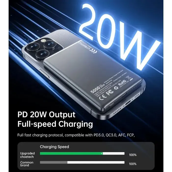 Батарея універсальна Choetech Magnetic Wireless 5000mAh, 20W, PD, Qi-15W, Black (B738-CCBK) зображення 6