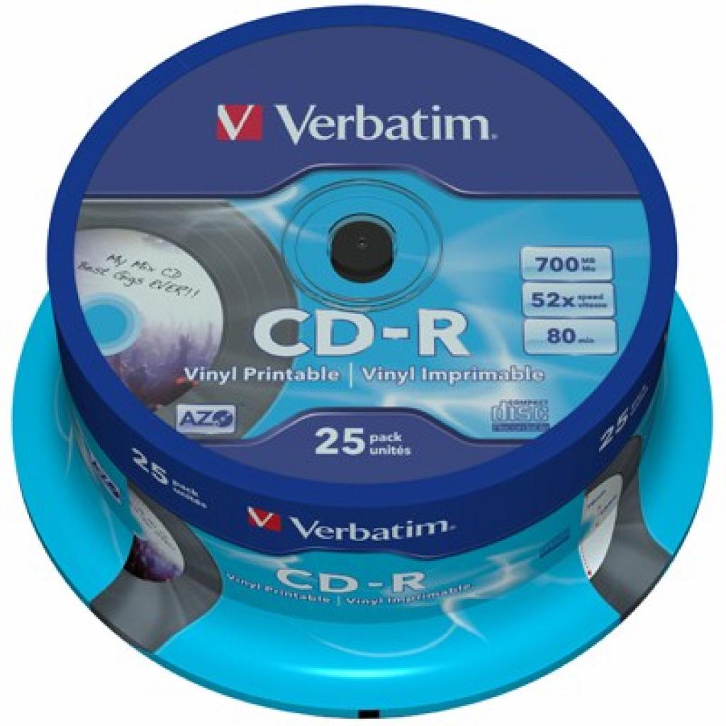 Диск CD Verbatim 700Mb 52x Cake box VINIL PRINTABLE (43710)
