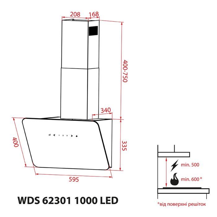 Витяжка кухонна Weilor WDS 62301 R WH 1000 LED зображення 12