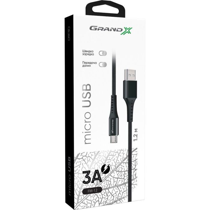 Дата кабель USB 2.0 AM to Micro 5P 1.2m Grand-X (FM-12B) зображення 4