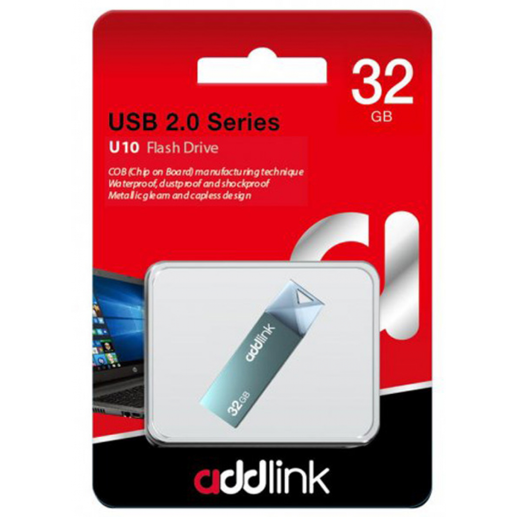 USB флеш накопитель AddLink 32GB U10 Gray USB 2.0 (ad32GBU10G2) изображение 3