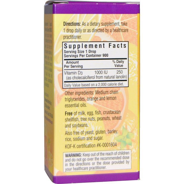 Витамин Bluebonnet Nutrition Жидкий Витамин D3 1000IU, Вкус Апельсина, 30мл капли (BLB-00374) изображение 2