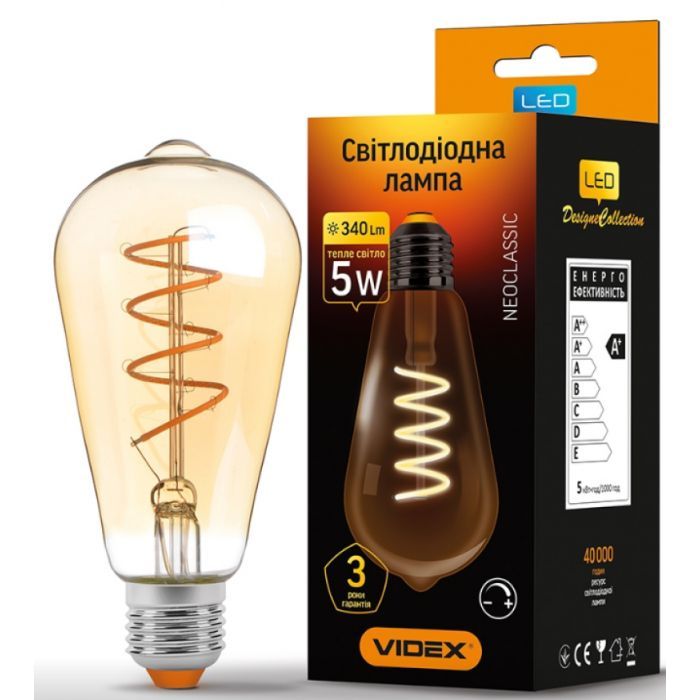Лампочка Videx Filament ST64FASD 5W E27 2200K 220V (VL-ST64FASD-05272) изображение 2