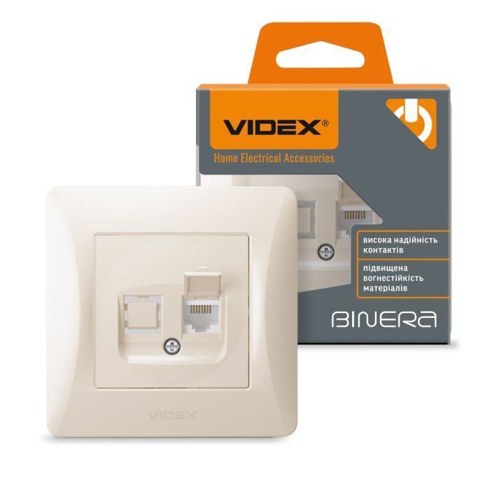 Компьютерная розетка Videx BINERA CAT6 одинарная кремовая (VF-BNSK1PC6-CR) изображение 4