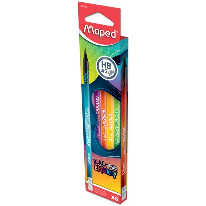 Карандаш графитный Maped набор BLACK PEPS ENERGY HB, с резинкой, 6 шт (MP.852000) изображение 2