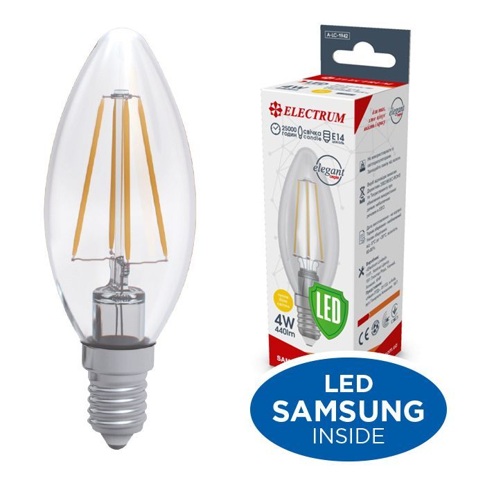 Лампочка Electrum С37 4W GL LC- 33/4F Е14 3000K Rf Elegant (A-LC-1942)