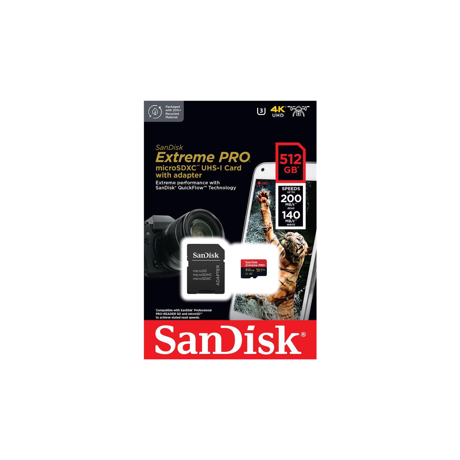 Карта пам'яті SanDisk 256 GB microSDXC UHS-I U3 Extreme Pro+SD Adapter (SDSQXCD-256G-GN6MA) зображення 4