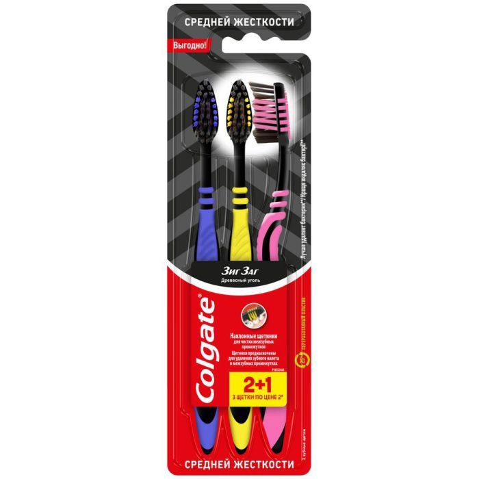 Зубна щітка Colgate Зіг Заг Деревне вугілля середньої жорсткості 3 шт. (8718951305212) зображення 2