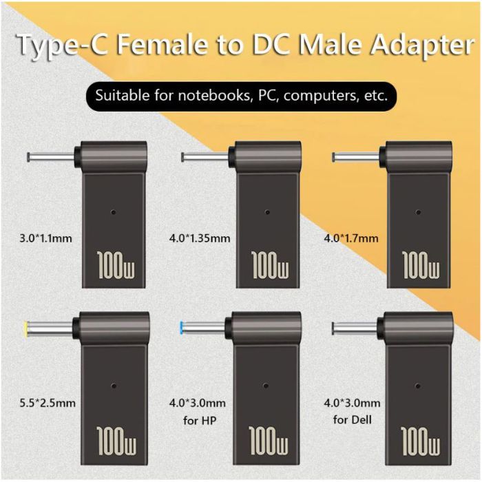 Адаптер PD 100W USB Type-C Female to DC Male Jack 4.5x3.0 mm HP ST-Lab (PD100W-4.5x3.0mm-HP) изображение 3