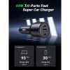 Зарядное устройство Ugreen 2xUSB-C PD+USB-A QC 69W Fast Car Charger Black (CD239) (20467) изображение 3