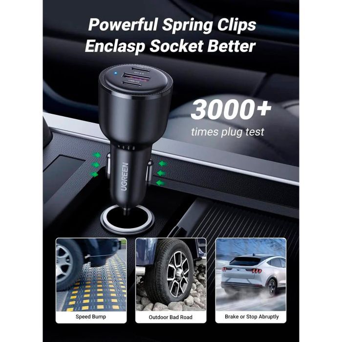 Зарядное устройство Ugreen 2xUSB-C PD+USB-A QC 69W Fast Car Charger Black (CD239) (20467) изображение 6