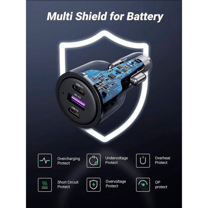 Зарядное устройство Ugreen 2xUSB-C PD+USB-A QC 69W Fast Car Charger Black (CD239) (20467) изображение 7