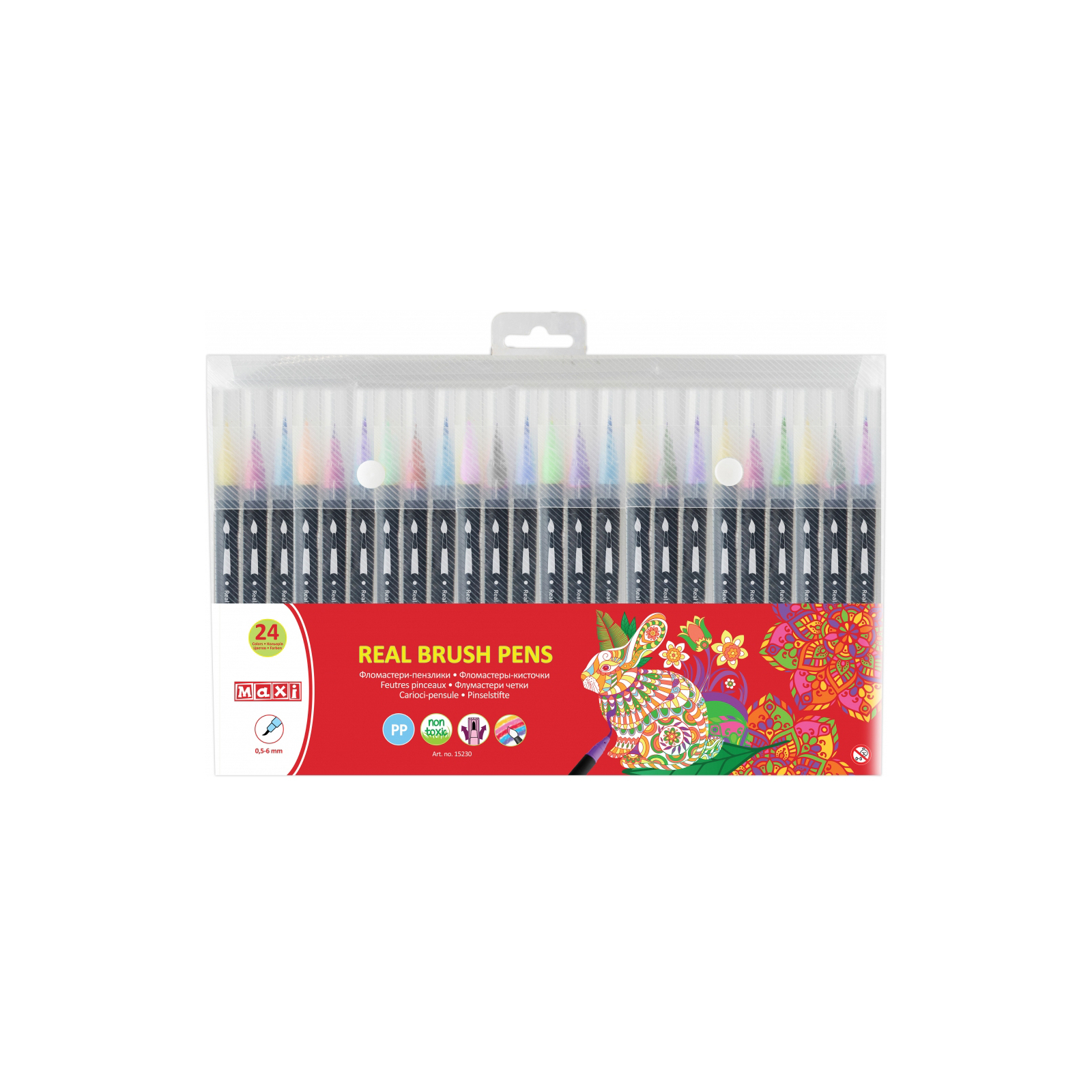 Фломастери Maxi пензлики REAL BRUSH акварельні, 24 кольори, лінія 0,5-6 мм (MX15230)