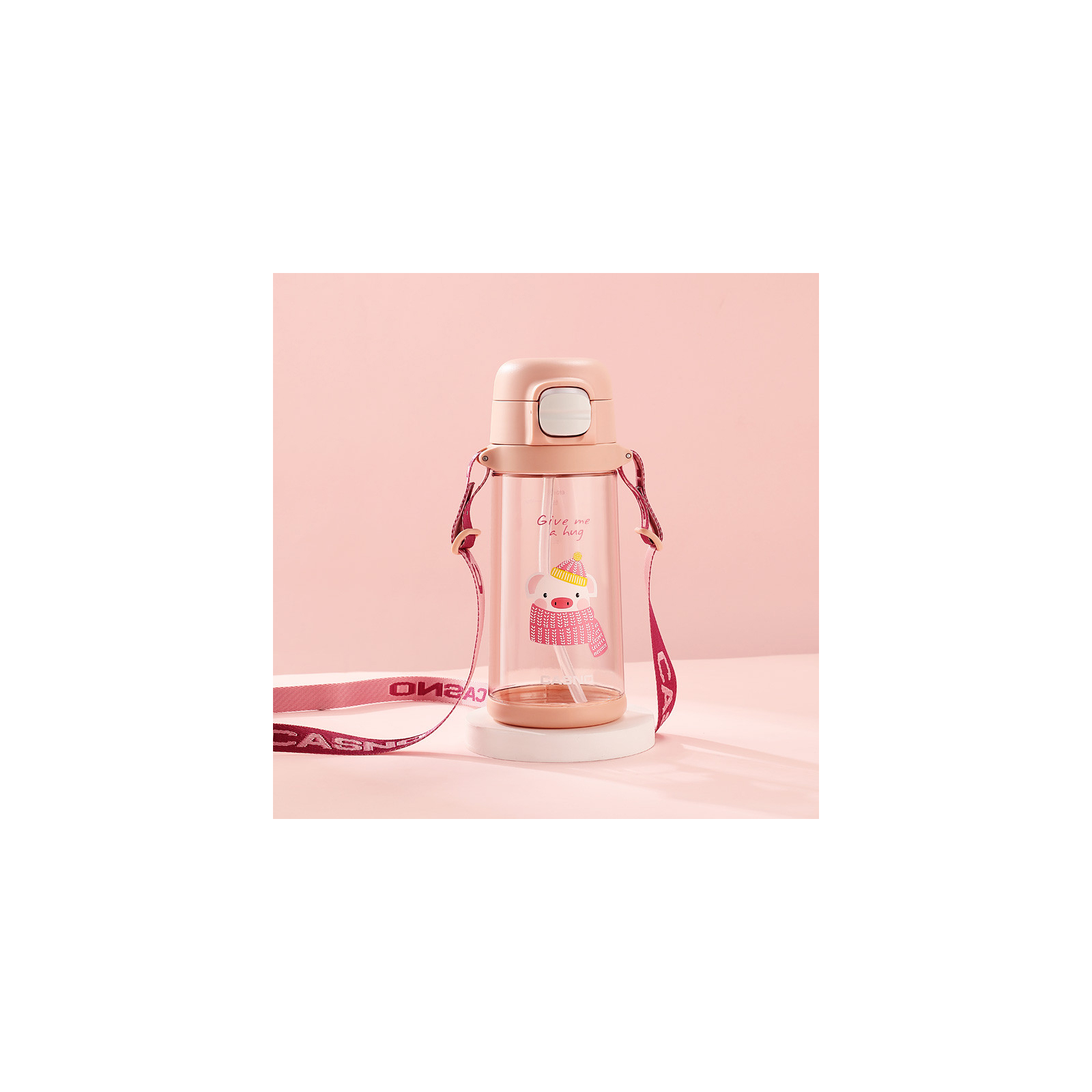 Бутылка для воды Casno 690 мл KXN-1219 Рожева Свинка з соломинкою (KXN-1219_Pink) изображение 2