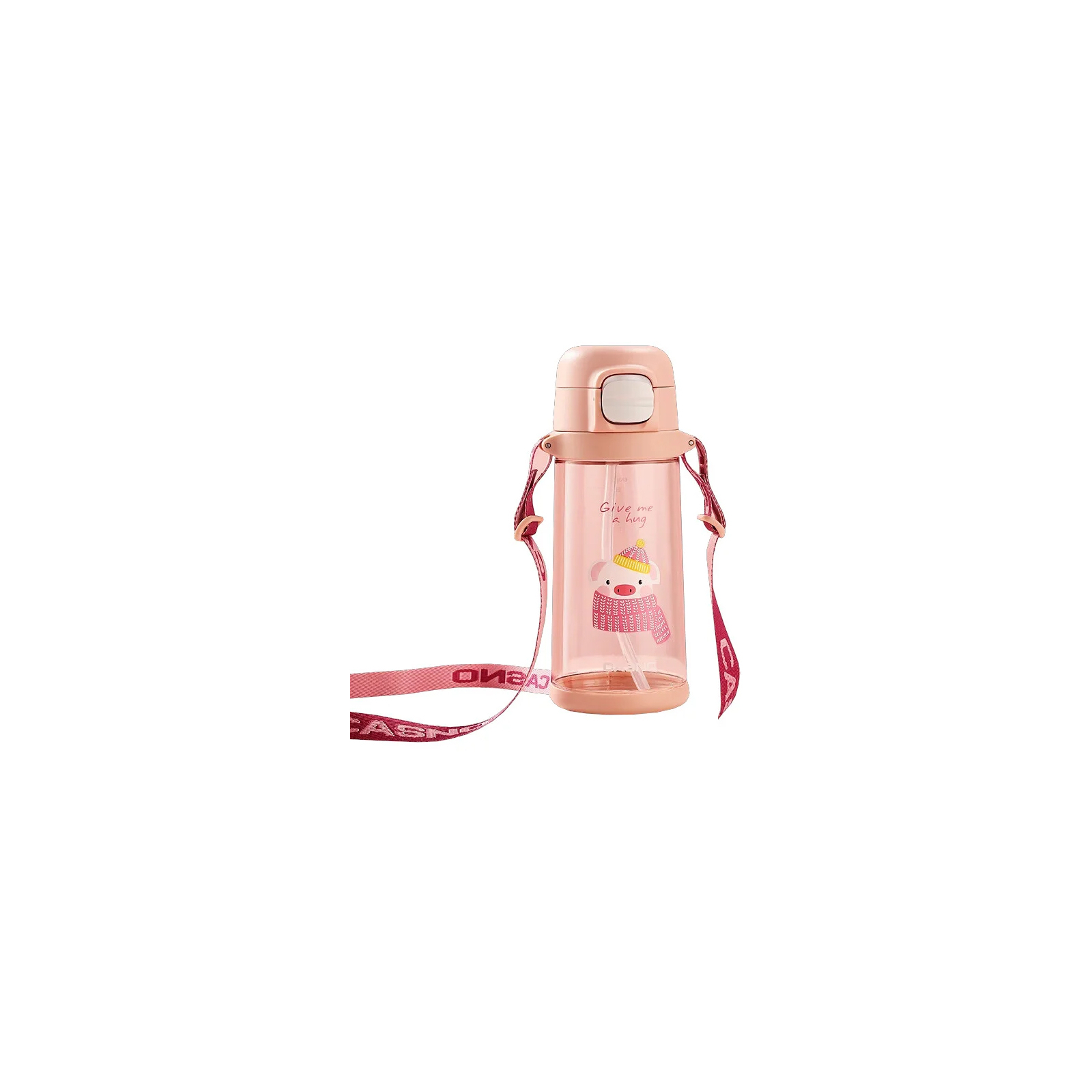 Бутылка для воды Casno 690 мл KXN-1219 Рожева Свинка з соломинкою (KXN-1219_Pink)