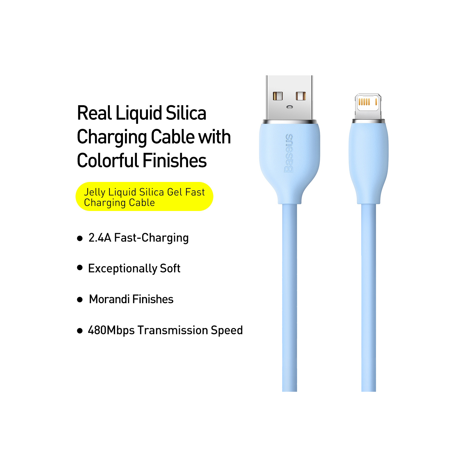Дата кабель USB 2.0 AM to Lightning 2.0m 2.4A Jelly Liquid Silica Gel Blue Baseus (CAGD000103) зображення 2