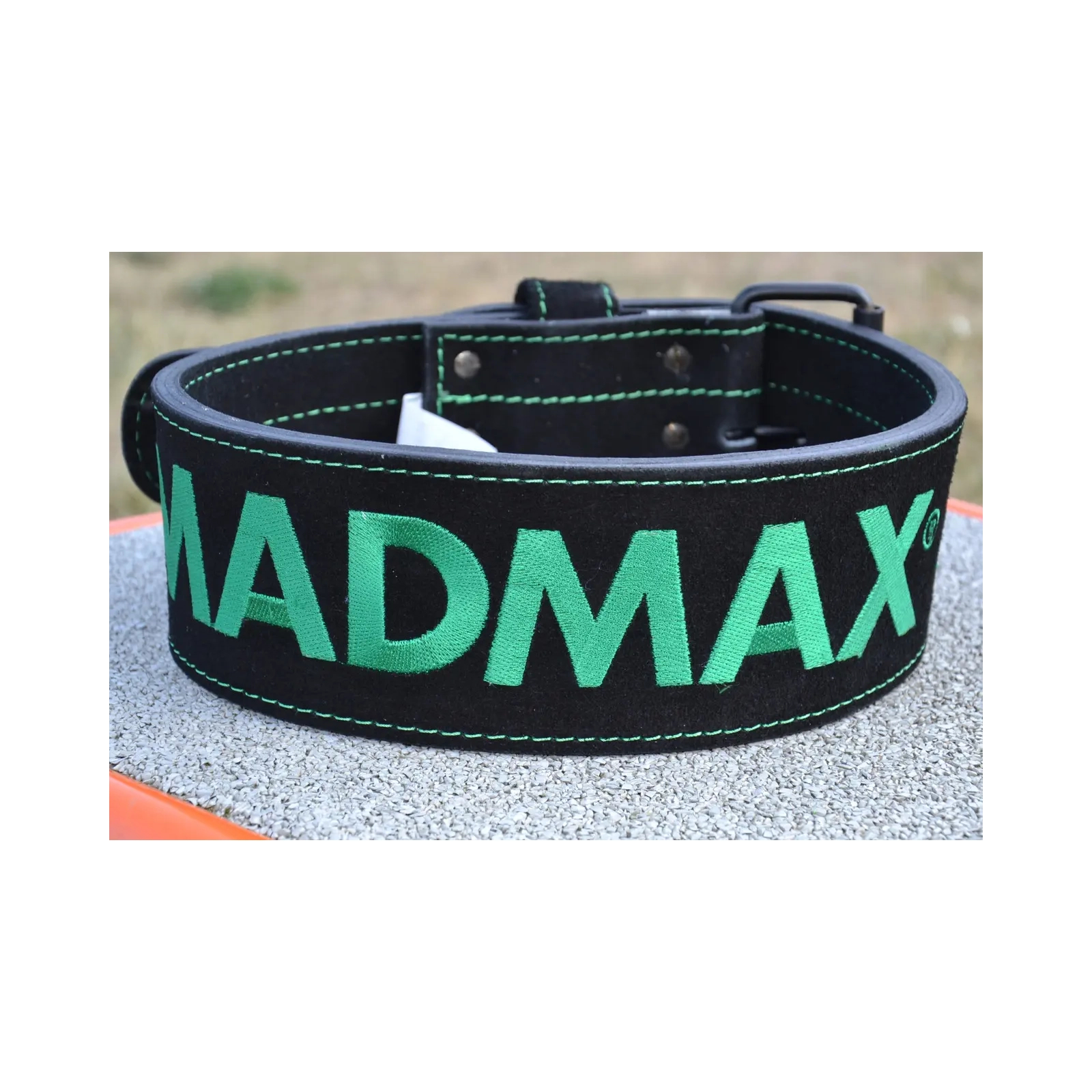 Атлетический пояс MadMax MFB-301 Suede Single Prong шкіряний Black/Green XL (MFB-301_XL) изображение 3