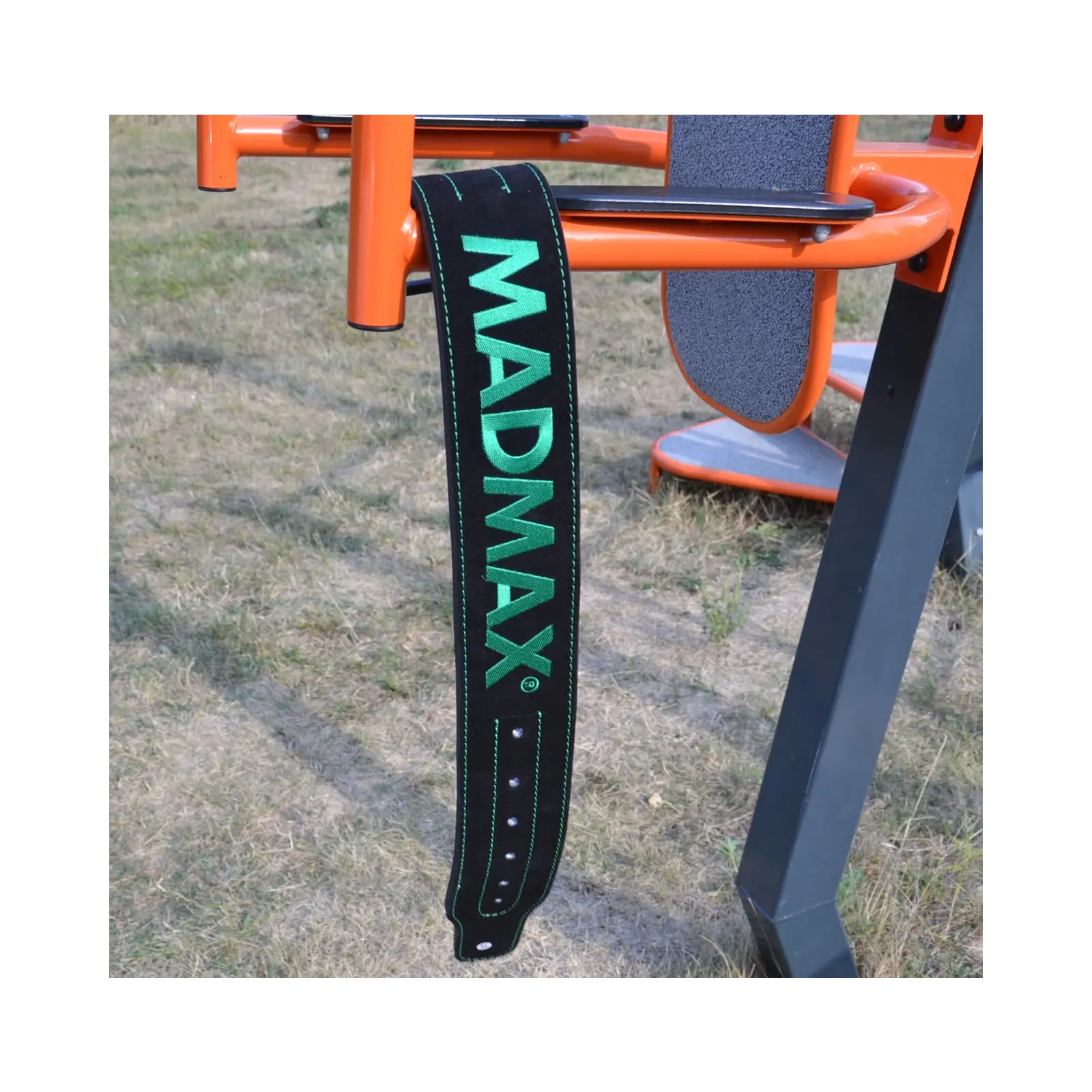 Атлетический пояс MadMax MFB-301 Suede Single Prong шкіряний Black/Green M (MFB-301_M) изображение 8