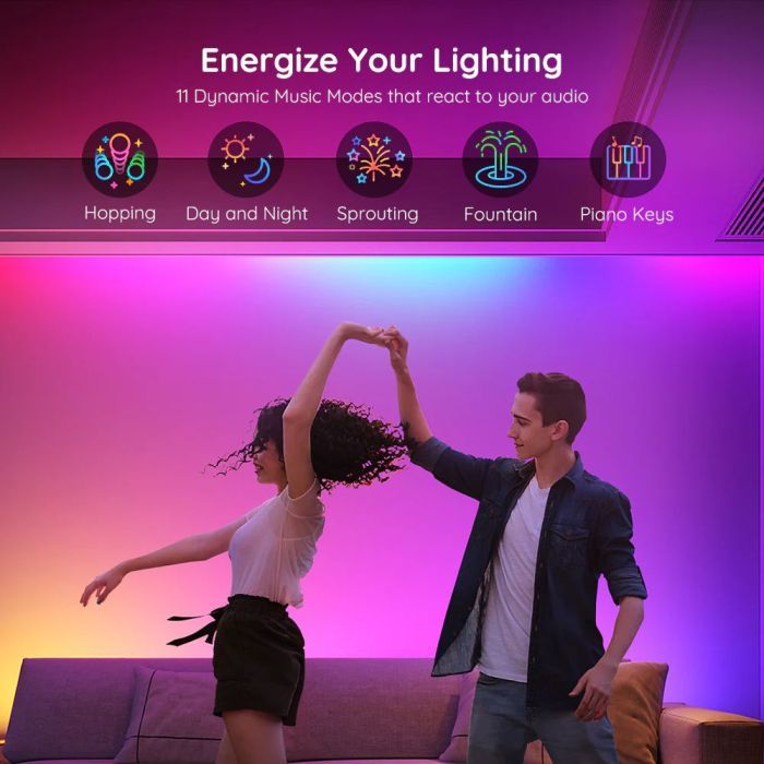 Светодиодная лента Govee RGBIC Basic Wi-Fi + Bluetooth LED Strip Light 10м Білий (H618C3D1) изображение 8