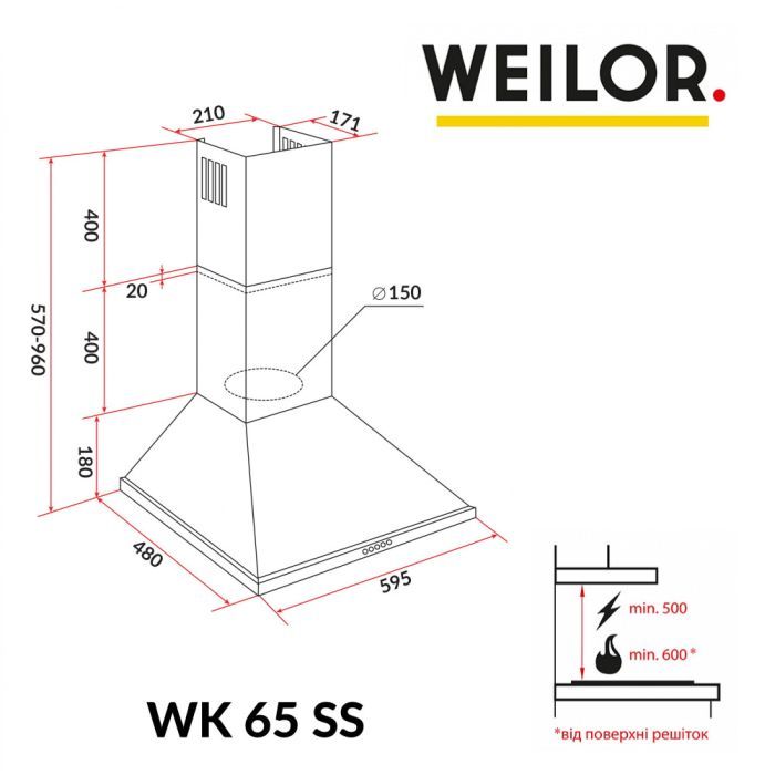 Вытяжка кухонная Weilor WK 65 FBL изображение 11