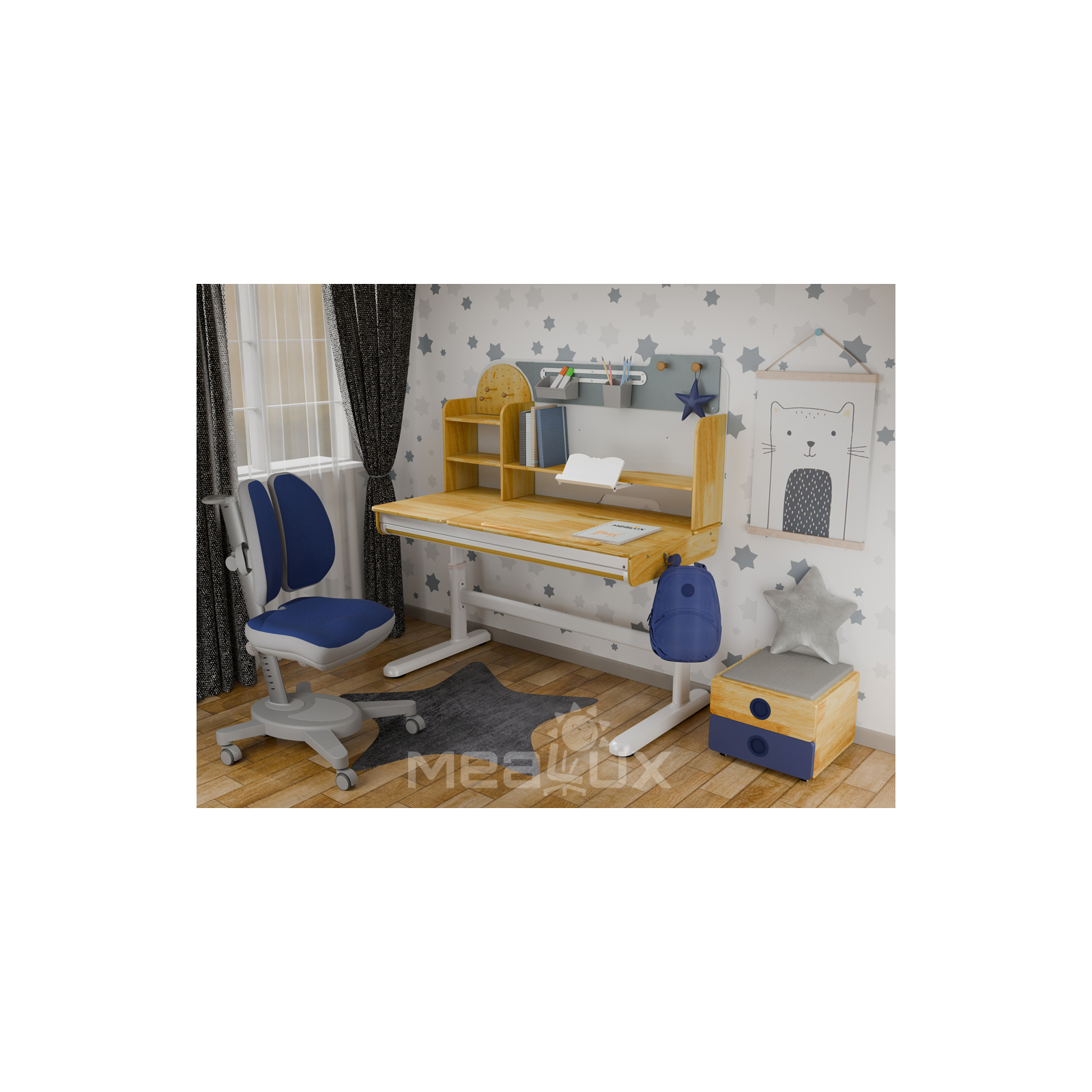 Парта з кріслом Mealux Timberdesk L (парта + крісло + тумба) (BD-690 L+ box BD 920-2 BL+Y-115 G) зображення 2