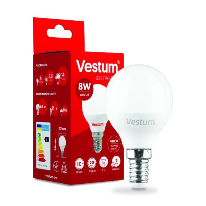 Лампочка Vestum G45 8W 4100K 220V E14 (1-VS-1211) зображення 2