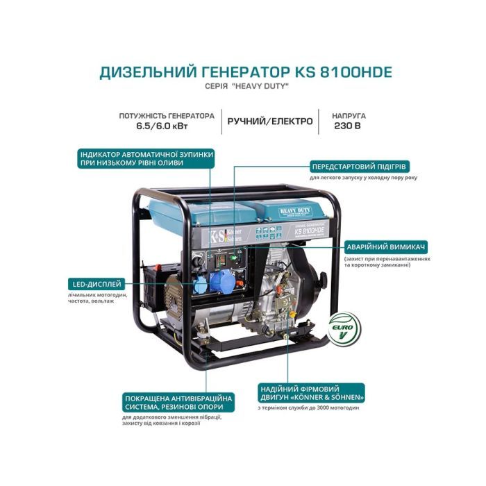 Генератор Konner&Sohnen KS 8100HDE 230V, 6.5kW, електростарт (KS8100HDE) изображение 9