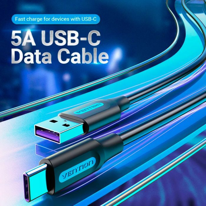 Дата кабель USB 2.0 AM to Type-C 0.5m 5.0A (25W) PVC black Vention (CORBD) зображення 4