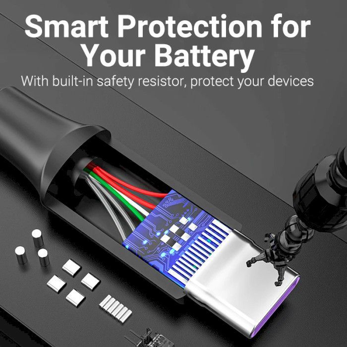 Дата кабель USB 2.0 AM to Type-C 0.5m 5.0A (25W) PVC black Vention (CORBD) зображення 8