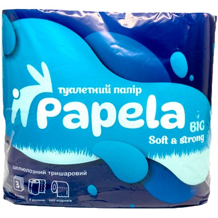 Туалетная бумага Papela Big 3 слоя 200 отрывов 4 рулона (4820270940013)