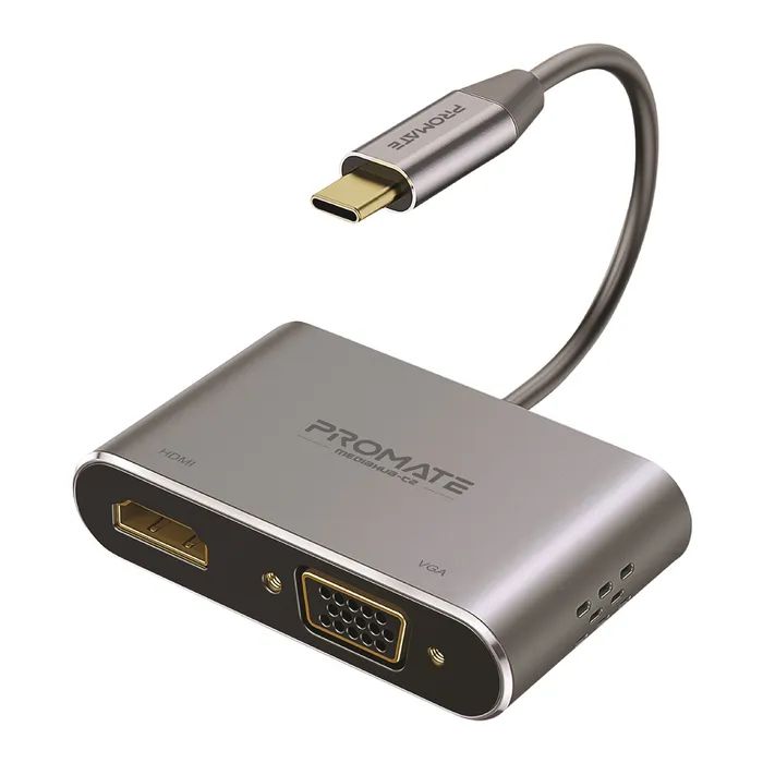 Переходник USB-C to HDMI/VGA mediahub-c2.grey Promate (mediahub-c2.grey)