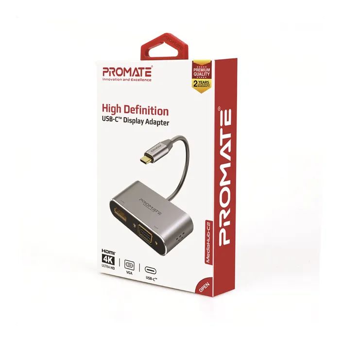 Переходник USB-C to HDMI/VGA mediahub-c2.grey Promate (mediahub-c2.grey) изображение 2