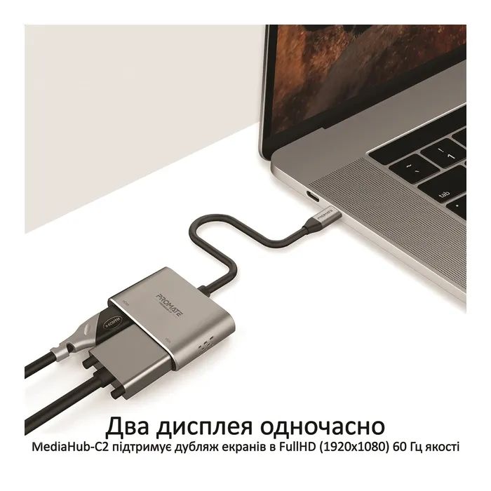 Переходник USB-C to HDMI/VGA mediahub-c2.grey Promate (mediahub-c2.grey) изображение 5