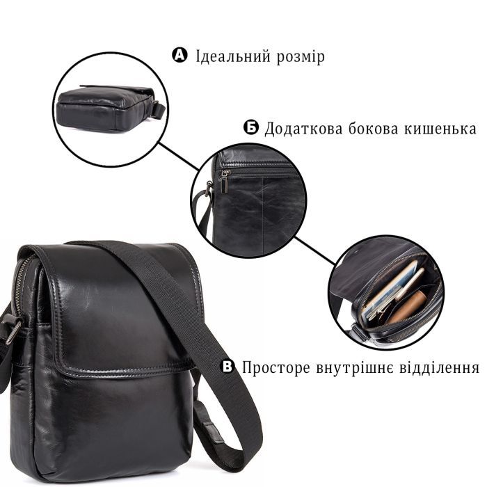 Сумка Vintage Кожаная Черная (14470) изображение 4