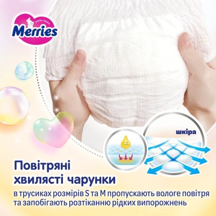 Подгузники Merries розмір M (6-11 кг) трусики 62 шт (4901301442949) изображение 9