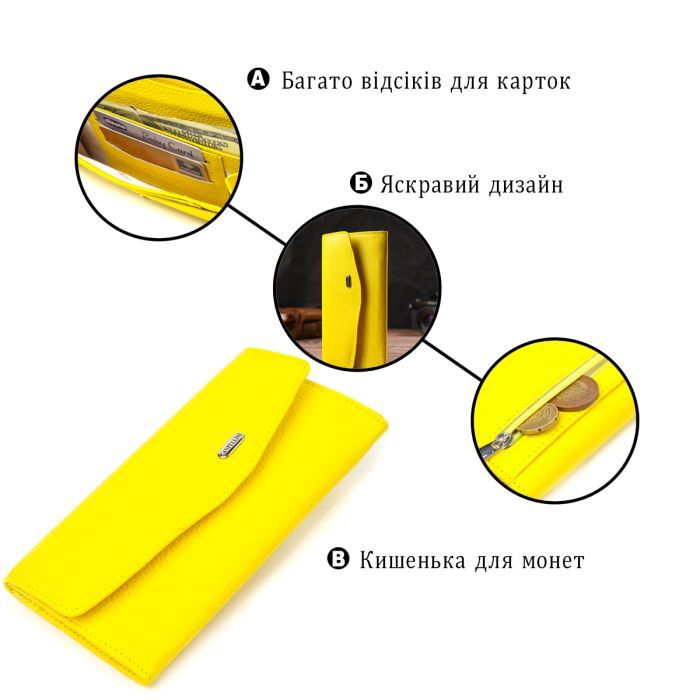 Портмоне Canpellini Из натуральной кожи флотар Желтое (21697) изображение 4