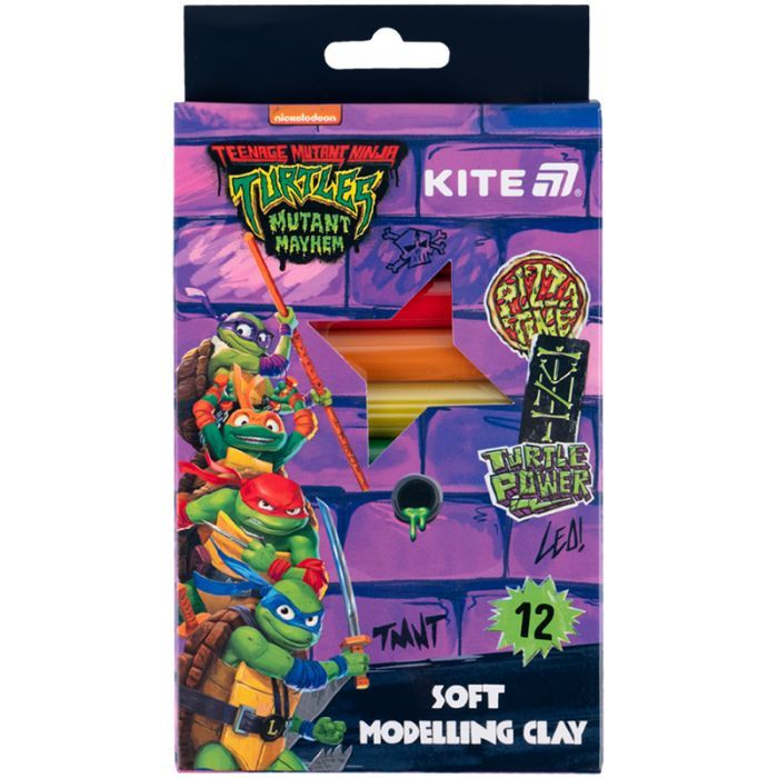 Пластилин Kite Ninja Turtles восковий, 12 кольорів, 200 г (NT25-086)