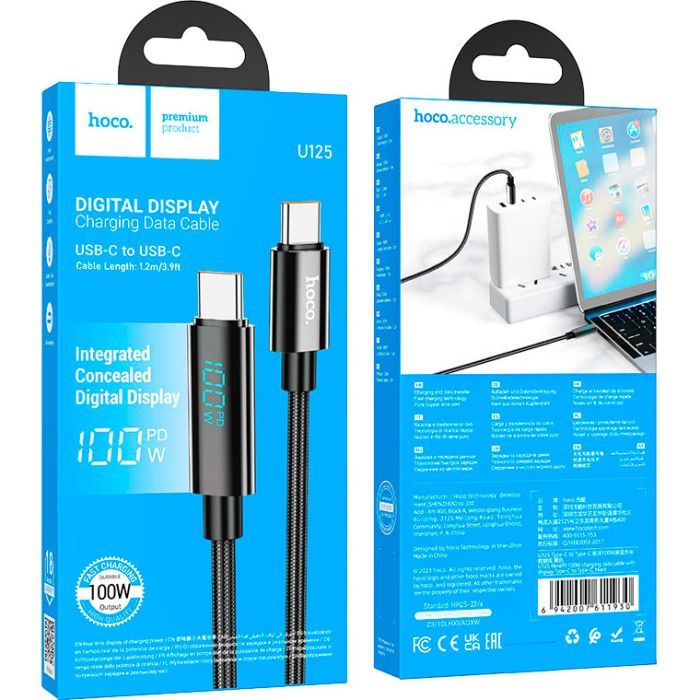Дата кабель USB-C to USB-C 1.0m Benefit with display 100W U141 black HOCO (6942007611930) изображение 4