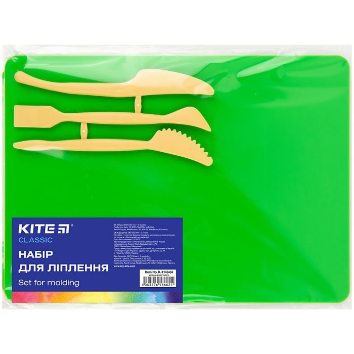 Дошка для пластиліну Kite набір Classic дошка + 3 стеки, зелений (K-1140-04)