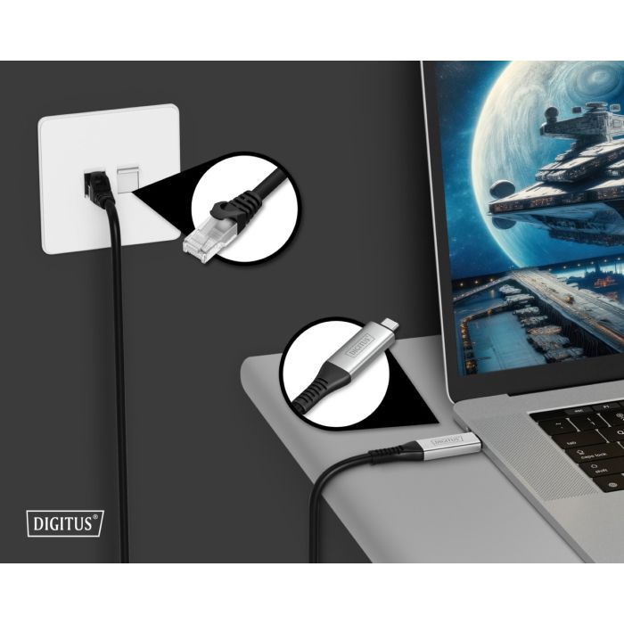 Дата кабель USB-C to RJ45 Ethernet 2.0m CAT6A S/FTP 1Gbps LSZH Digitus (AK-300601-020-S) изображение 4
