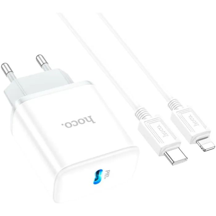 Зарядное устройство HOCO C104A USB-C PD20W + cable USB-C to Lightning white (6931474782908) изображение 5
