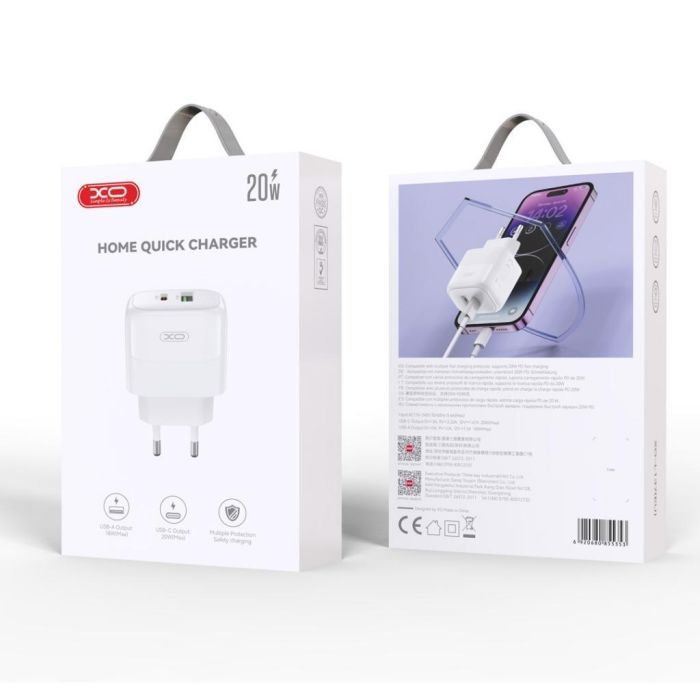 Зарядное устройство XO 1xUSB QC3.0 + 1xUSB-C PD20W (XO-QC37) изображение 3