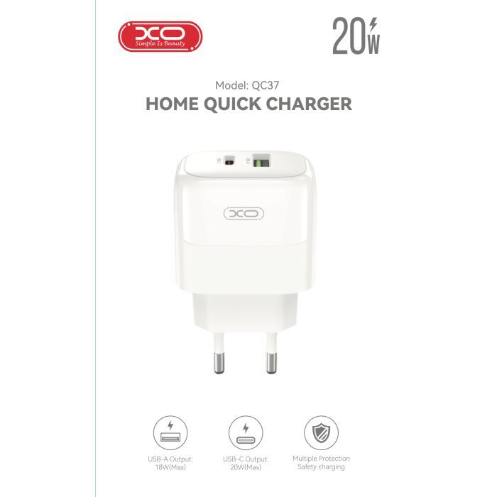 Зарядное устройство XO 1xUSB QC3.0 + 1xUSB-C PD20W (XO-QC37) изображение 5
