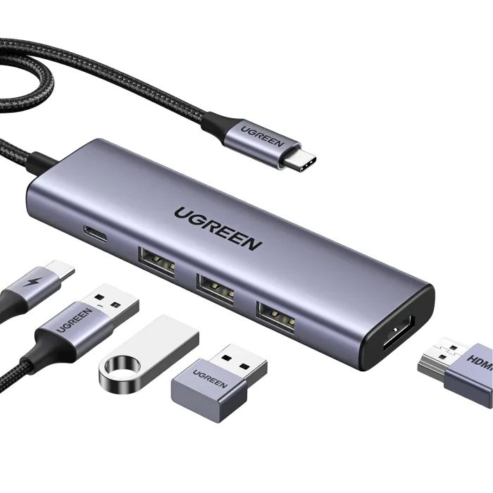 Концентратор Ugreen USB-C to HDMI + 3xUSB 3.0 + PD CM511 gray (15596) > ціни в Києві та Україні Концентратор Ugreen USB-C to HDMI + 3xUSB 3.0 + PD CM511 gray (15596)