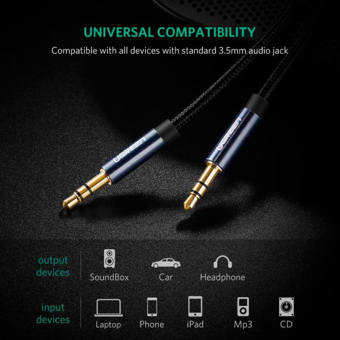 Кабель мультимедийный 3.5mm M to 3.5mm M 1.0m AV112 blue Ugreen (10685) изображение 2